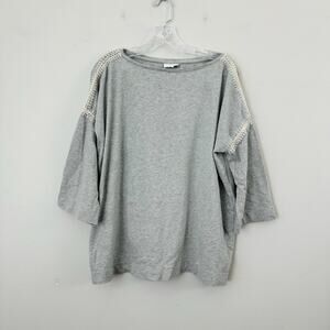 J Jill Gray Knit Blouse With Crochet Detail Womens Size L